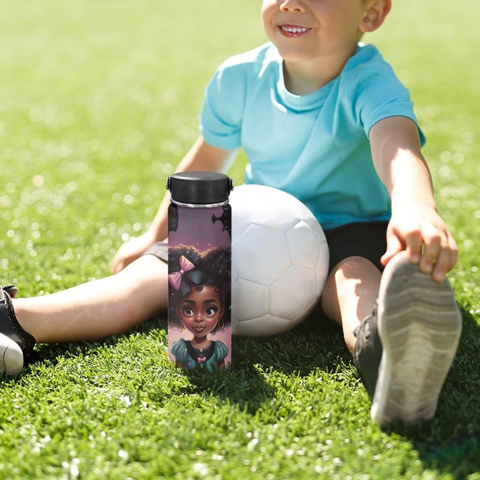 African Girl 20oz Stainless Steel Vacuum Flask - Leakproof & Insulated for Kids - Hot Drinks & School Use