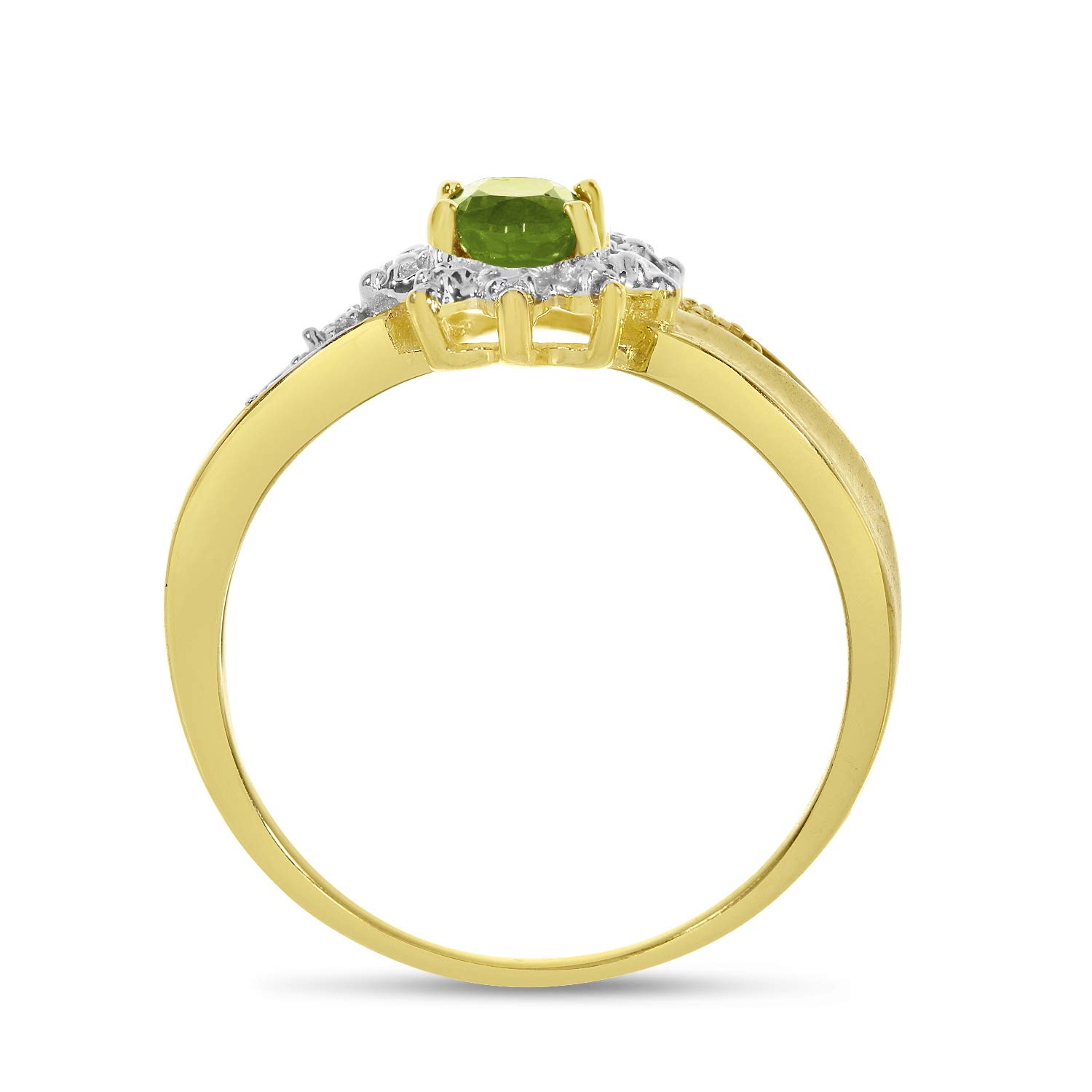 10k Yellow Gold Oval Peridot and Diamond Ring for Women - Elegant Birthstone Jewelry Gift for August, Anniversary & Special Occasions
