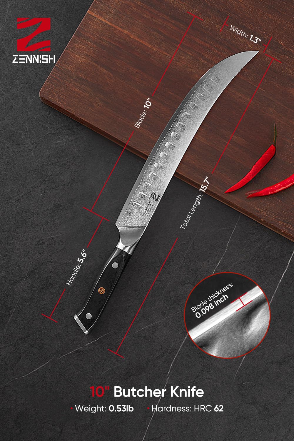 10 Inch Japanese Damascus Butcher Knife - Professional Meat Cutting & Slicing Knife with Full Tang G10 Handle, Perfect for Chefs & BBQ Enthusiasts - Ideal for Home Kitchens, Restaurants & Outdoor Cooking (Quartz Series, Gift Box Included)