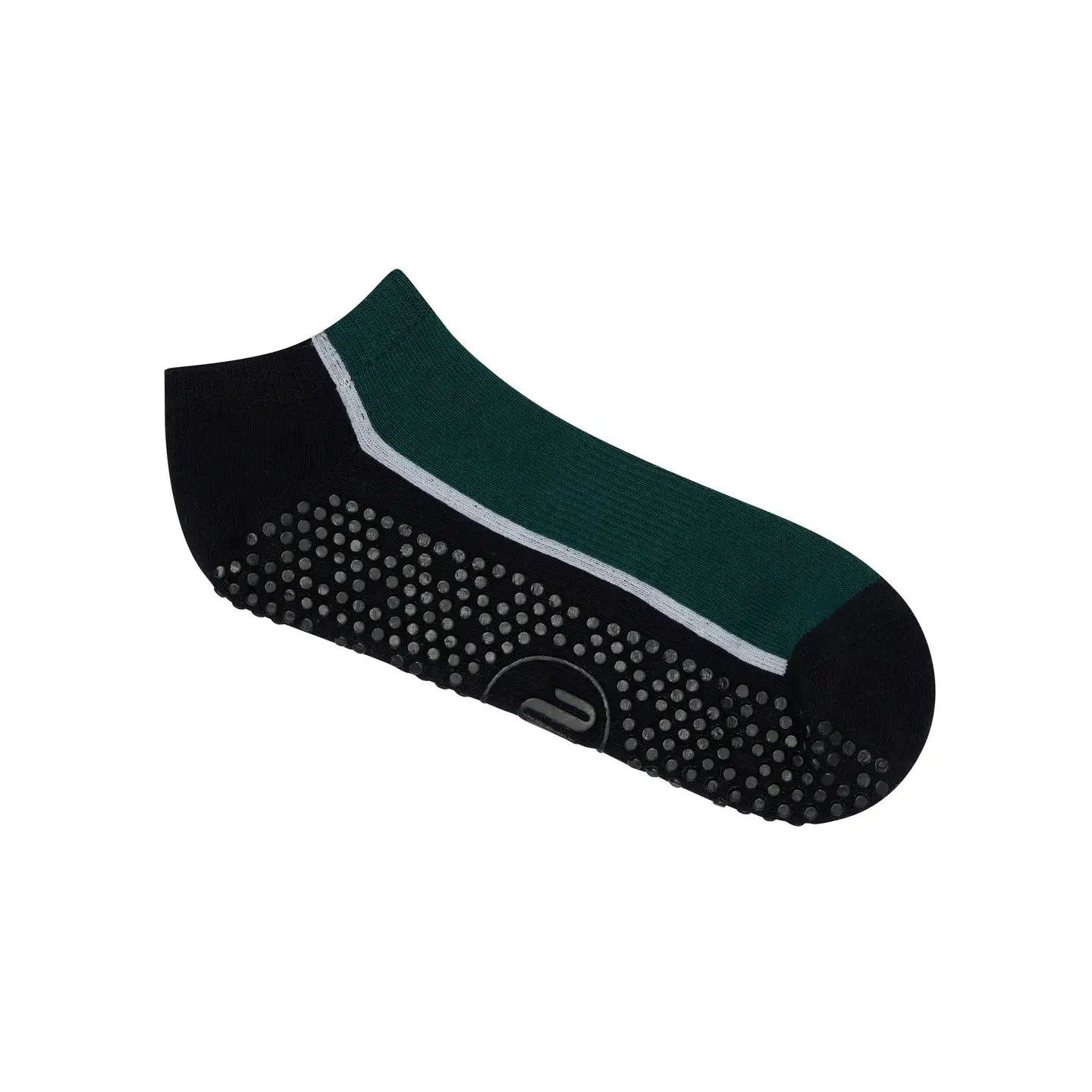Classic Low Rise Non-Slip Grip Socks for Women & Men - Breathable Athletic Socks for Yoga, Pilates, Barre & Workout - Fluid Green & Black