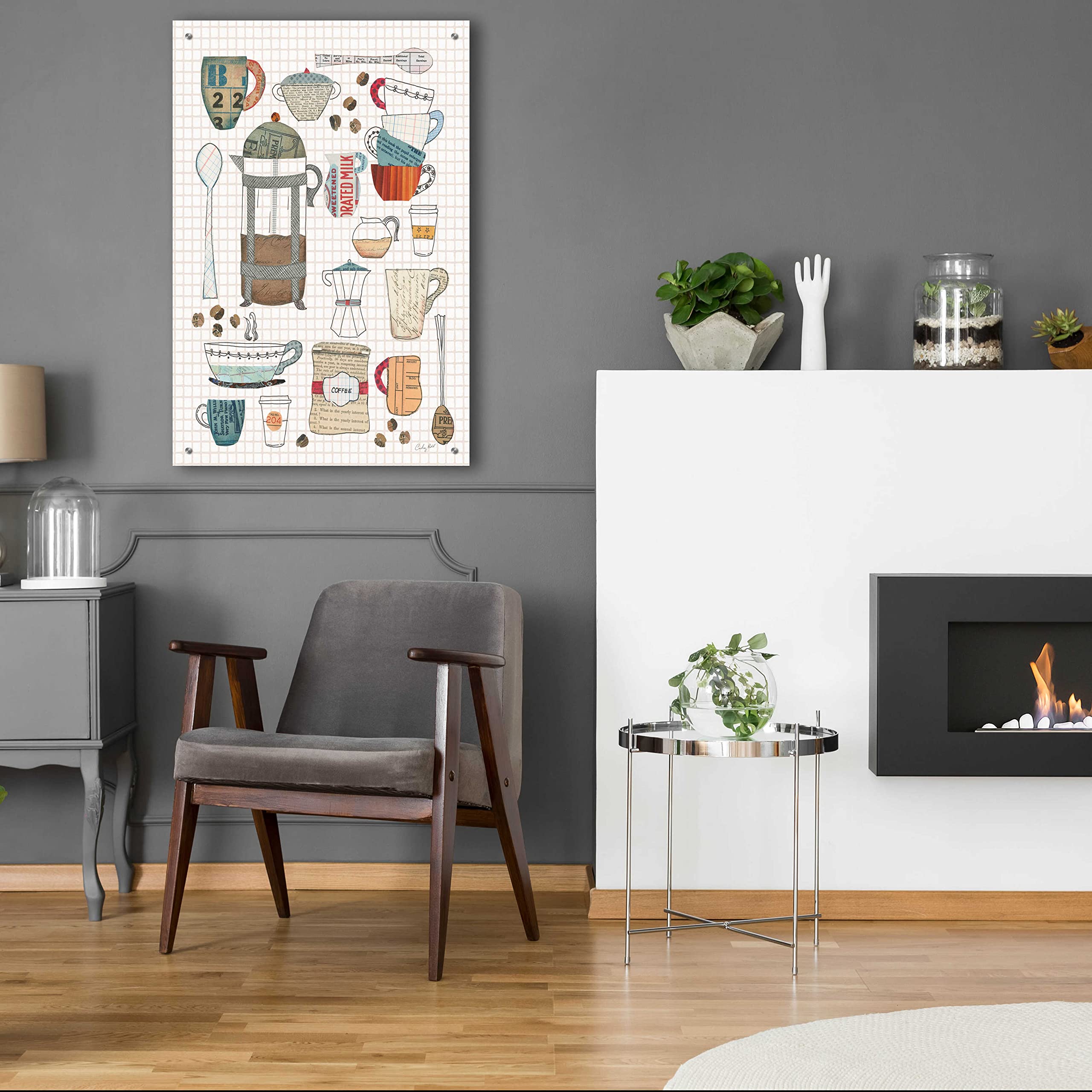 Epic Art 'Coffee Chart II v2 Gingham' by Courtney Prahl - 24x36 Inch Acrylic Glass Wall Art Painting - Modern Home & Office Decor for Living Room, Bedroom, Kitchen