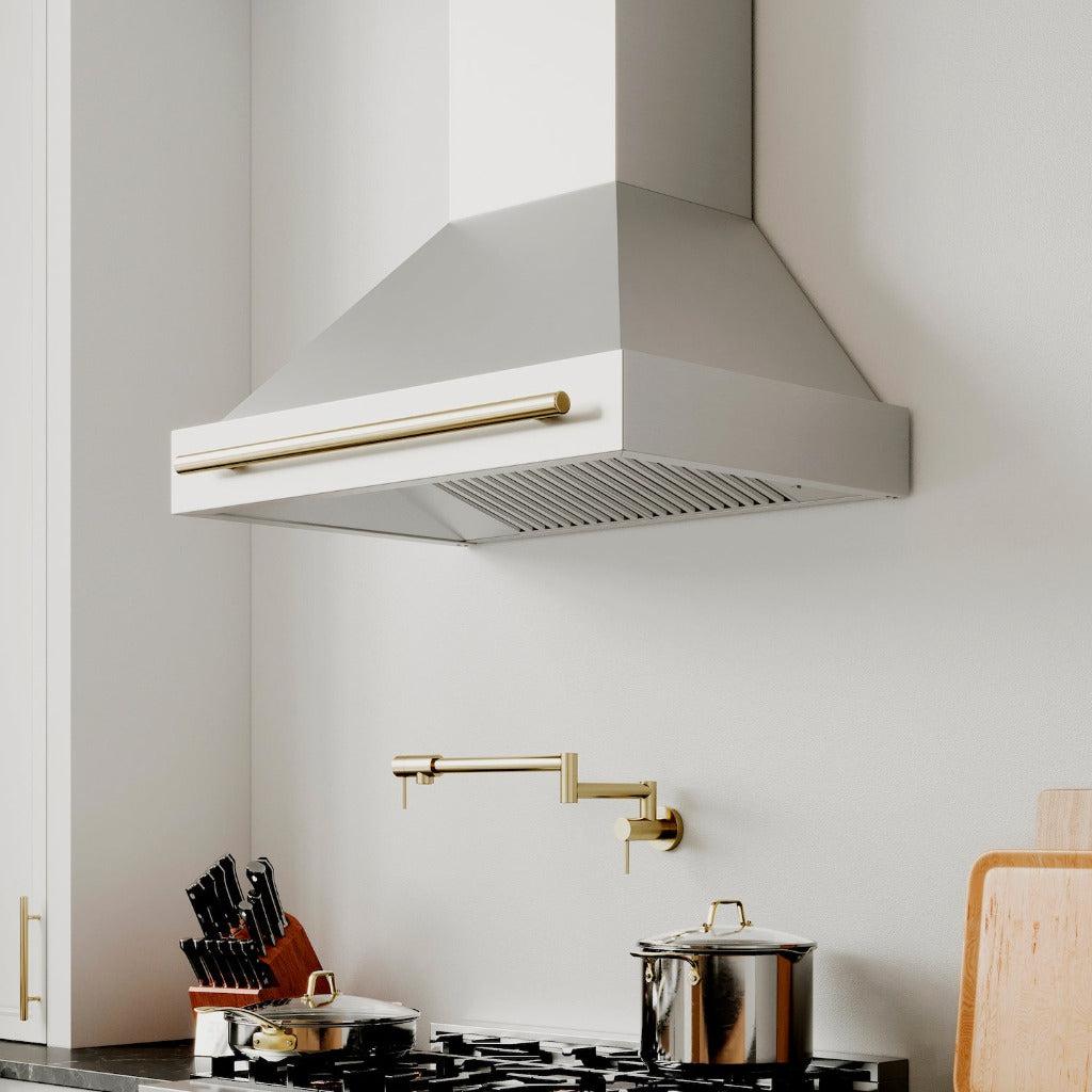 ZLINE Autograph Edition 36 Inch Stainless Steel Range Hood with Stainless Steel Shell & Accent Handle (8654STZ 36) - Professional Kitchen Ventilation for Modern Homes