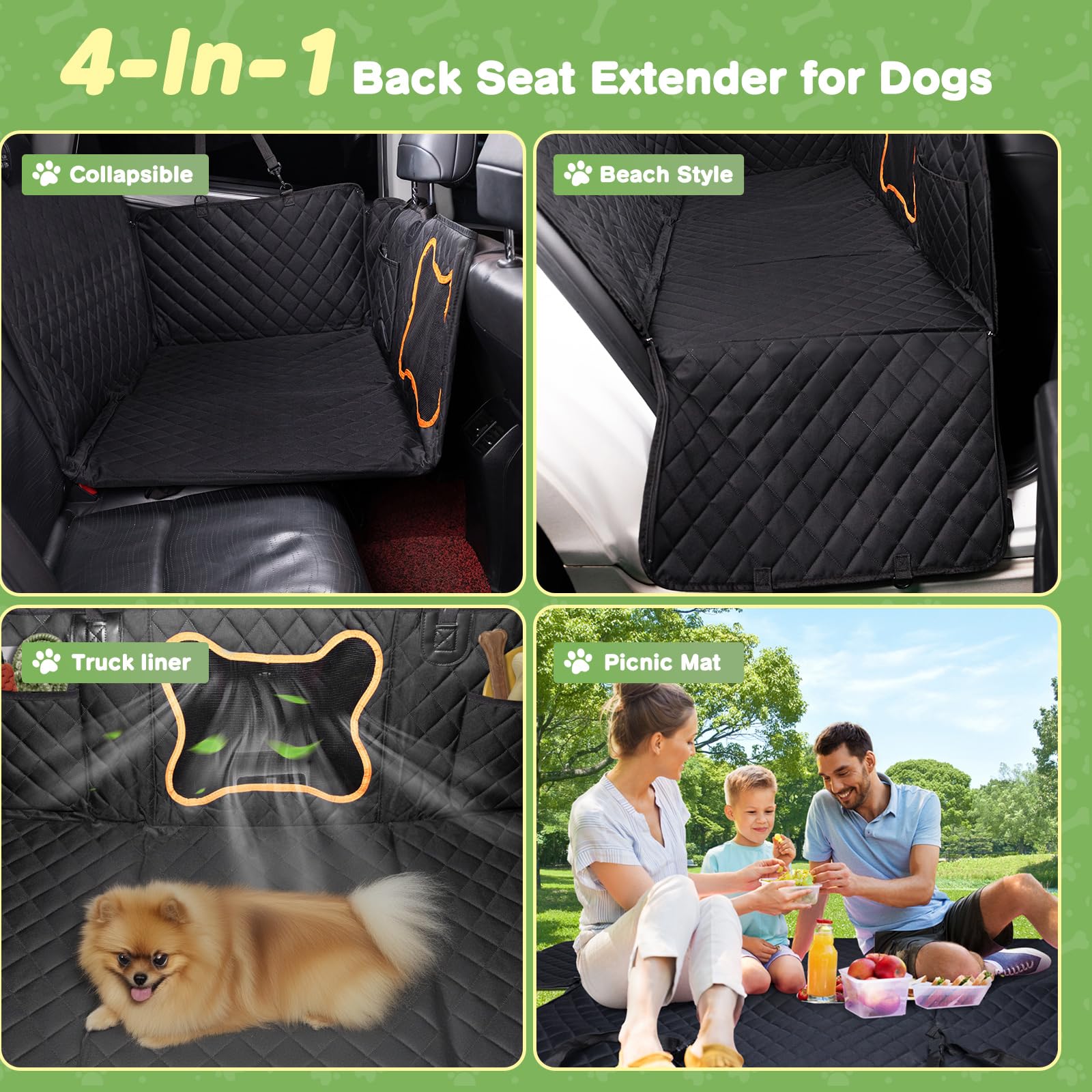 Happept Dog Car Seat Extender with Hard Bottom - Waterproof Back Seat Cover & Hammock Bed for Cars, SUVs, Trucks (Black, Medium) - Perfect for Road Trips, Travel & Pet Safety