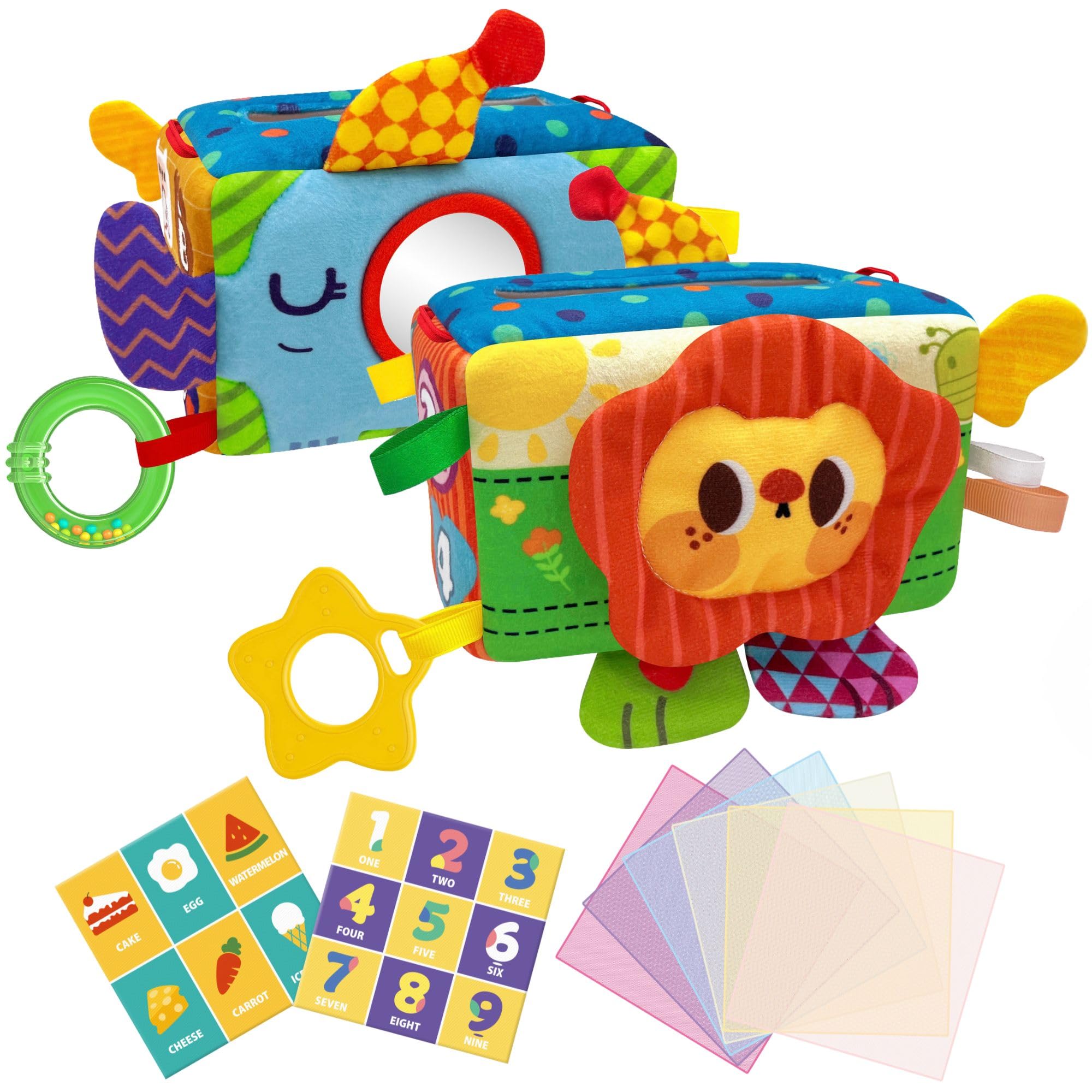 PlenPLAY Baby Tissue Box Toy - Sensory Development & Learning Toys for 6-12 Months - Montessori Educational Toys for 1 Year Old - Soft Pull & Play Activity for Toddlers - Perfect for Home, Daycare & Travel Playtime