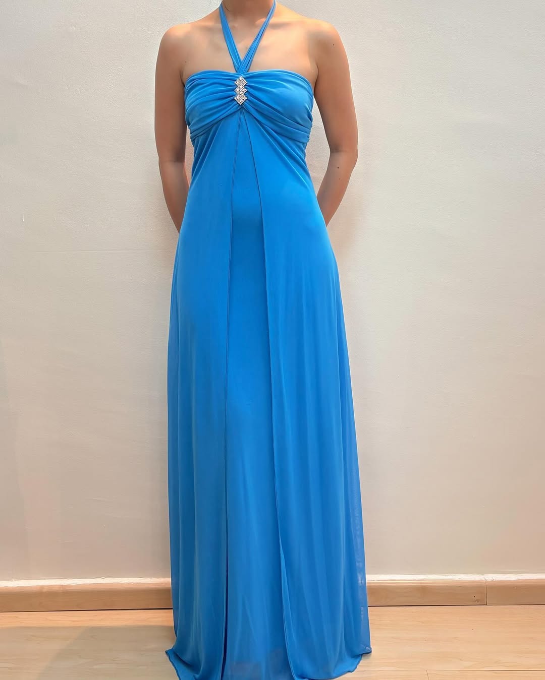Elegant Blue Chiffon Halter A-Line Long Prom Dress J5567 for Formal Events, Evening Gala & Special Occasions