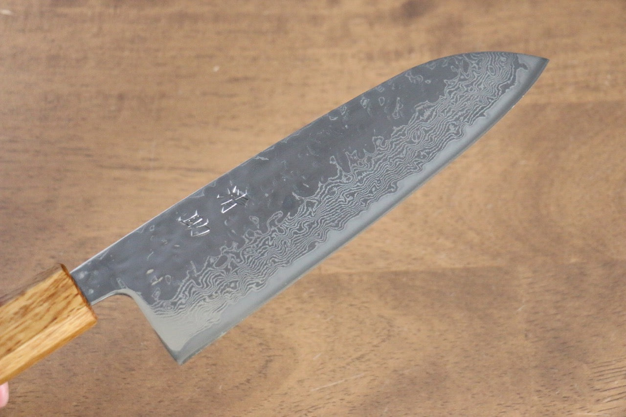 Premium AUS10 Damascus Santoku Knife 170mm - Handcrafted Hammered Finish with Oak Handle - Perfect for Slicing, Dicing, and Chopping Vegetables, Meat, and Fish in Professional Kitchens & Home Cooking