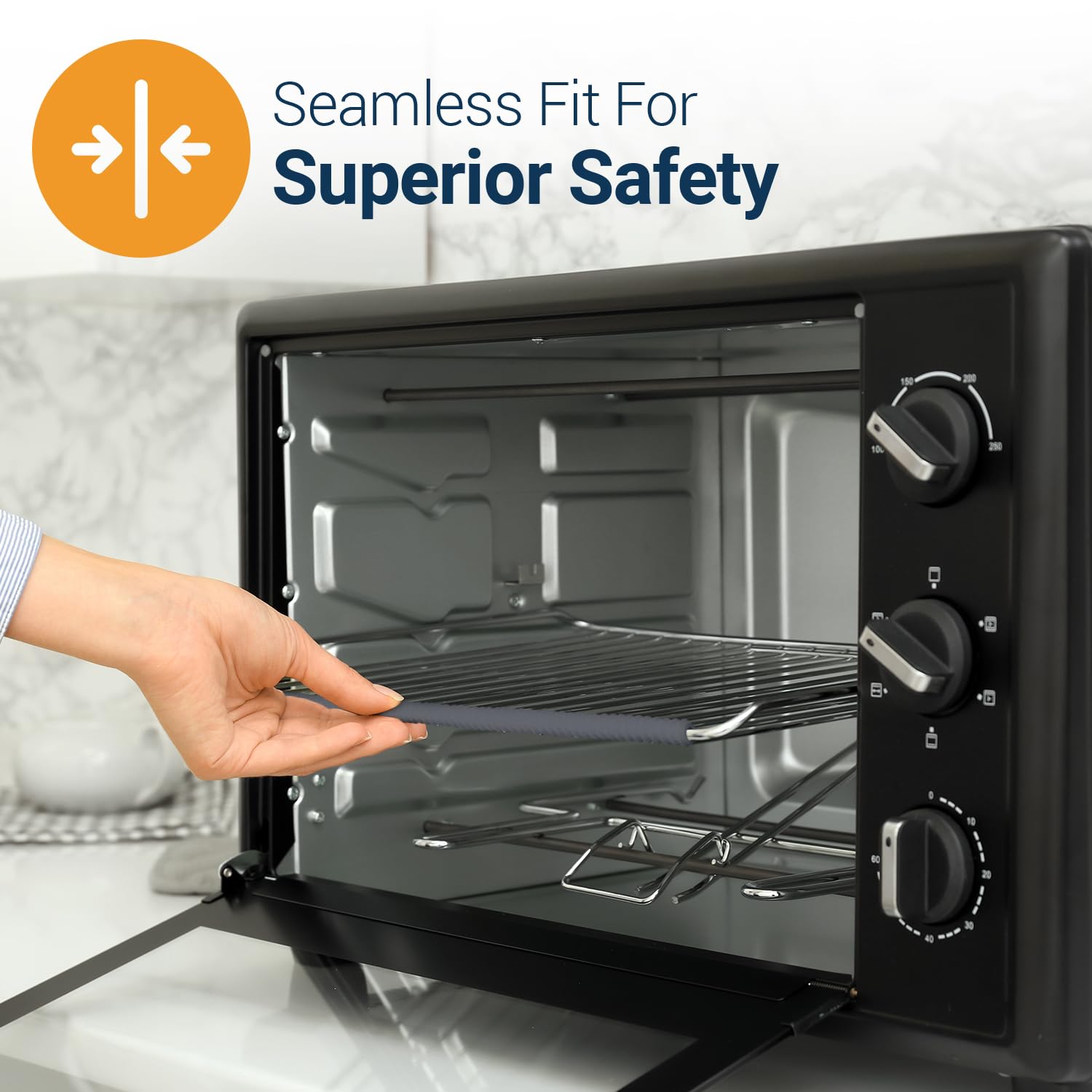 Linda's Essentials Silicone Oven Rack Shields (2 Pack) - 22 Inch Heat Resistant Oven Rack Protectors for Burn Prevention - Gray Kitchen Accessories for Baking, Roasting & Grilling Safety