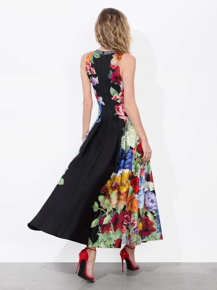 Adley Drop Waist Midi Dress - Floral Print Black Summer Dress for Women | Garden Party, Brunch Date, Wedding Guest Outfit