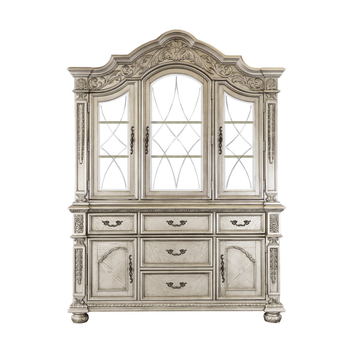Premium Catalonia Platinum Gold Buffet & Hutch Dining Room Set - Elegant Sideboard & China Cabinet for Formal Dining, Entertaining & Home Decor