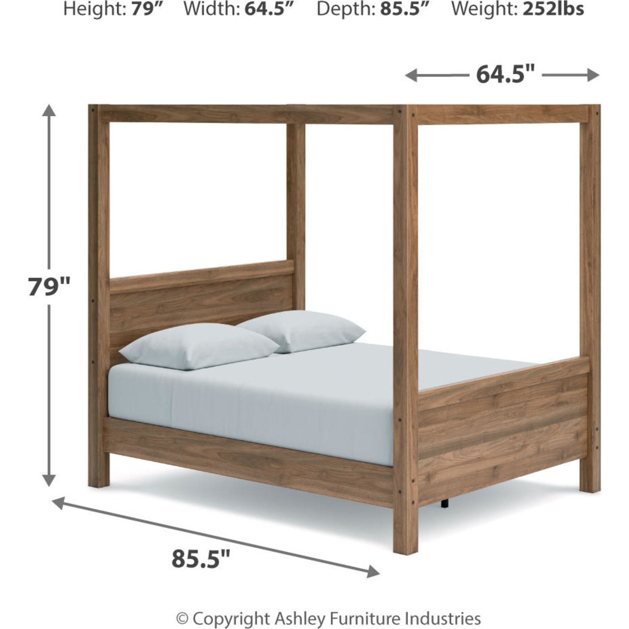 Aprilyn Queen Canopy Bed with Honey Finish - Elegant Four Poster Bed Frame for Master Bedroom Decor, Romantic Bedroom Design & Luxurious Sleeping Experience
