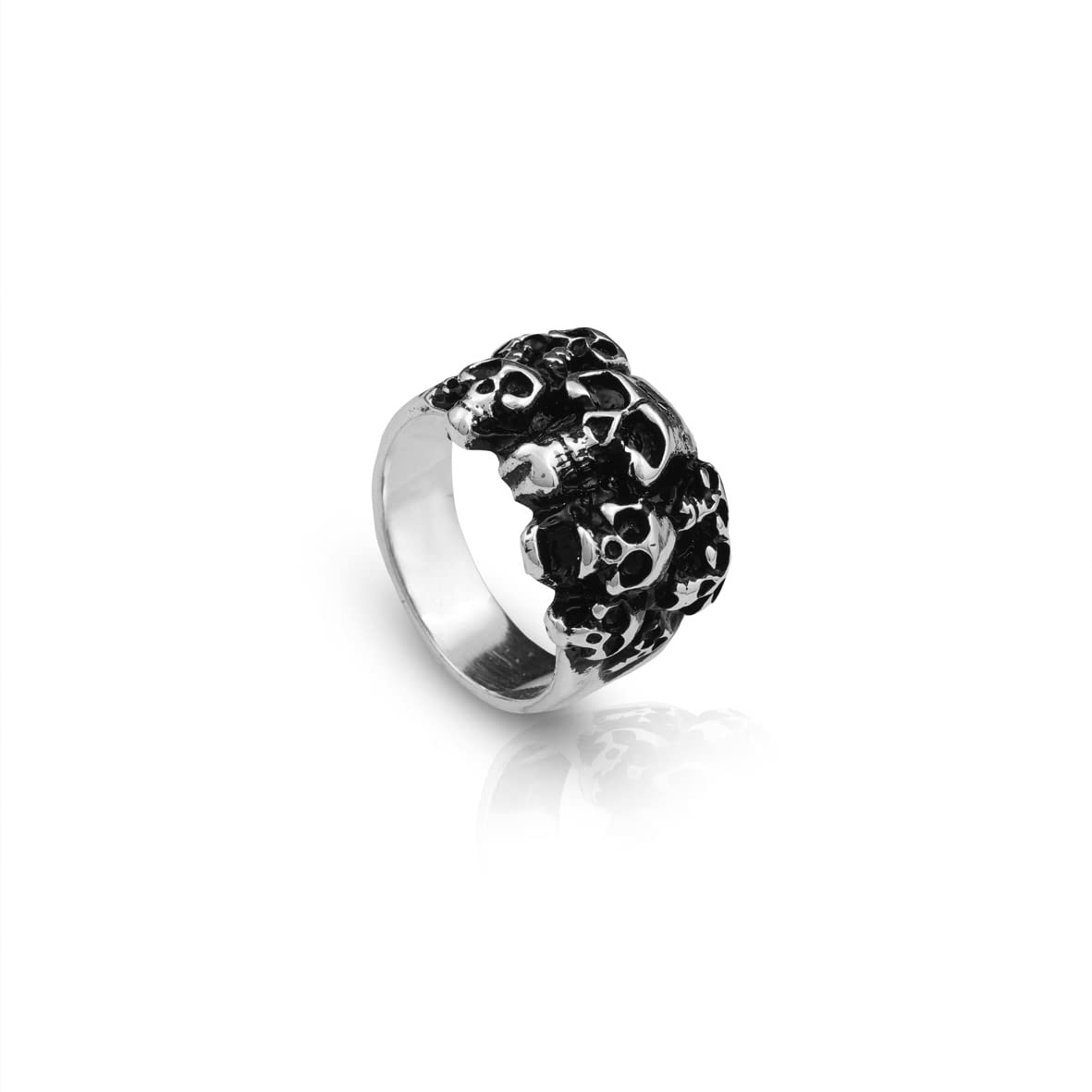 Handmade Gothic Sterling Silver Skull Biker Ring for Men - 925 Silver Jewelry with Polishing Cloth Gift - Size 1/2