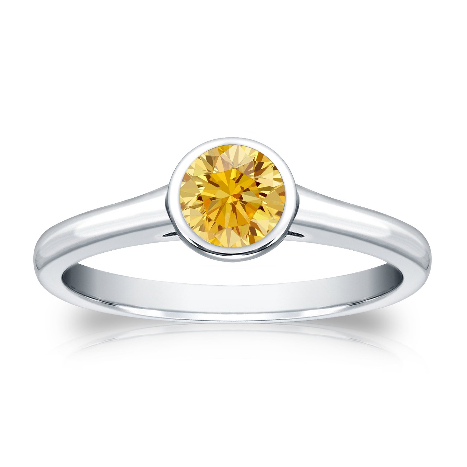 Platinum Round Yellow Diamond Ring (1/2cttw) for Engagement & Wedding