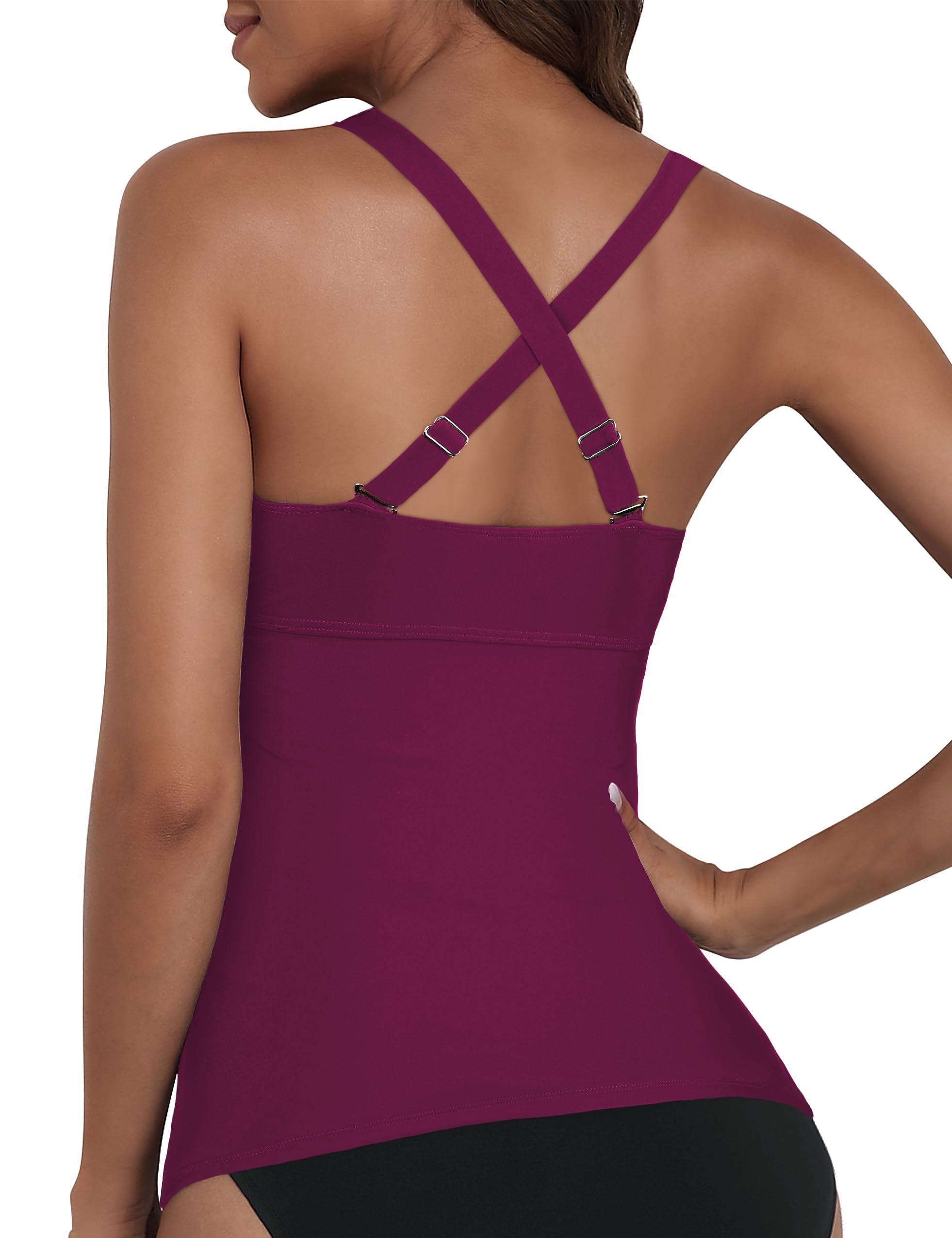 Hilor Women's Underwire Tankini Top - Tummy Control Swimwear, Sexy V-Neck Crossover Bikini Top for Women | Perfect for Beach Vacations, Pool Parties & Summer Getaways