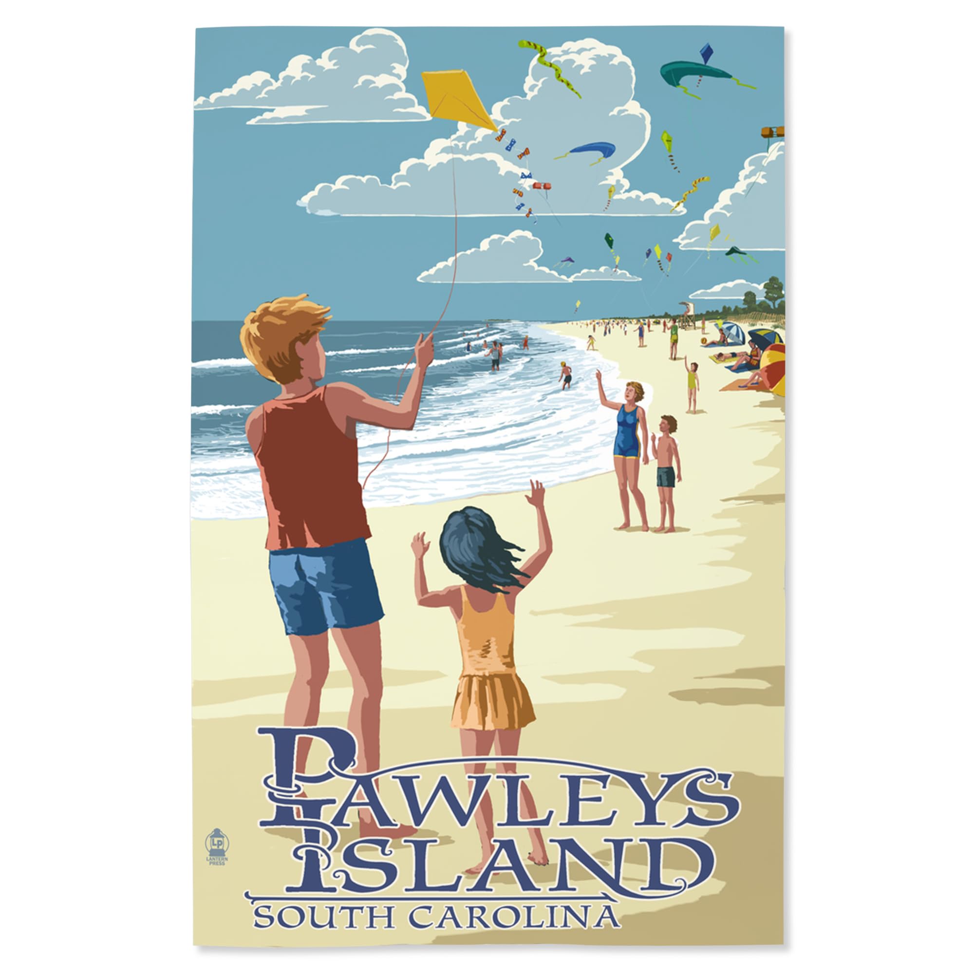 Lantern Press 16x24 Inch Giclee Art Print - Pawleys Island South Carolina Coastal Kite Flyers Wall Decor | Perfect for Beach House, Living Room & Office Decor