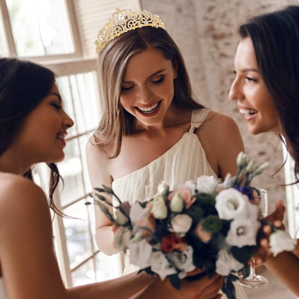 Sparkling Gold Rhinestone Tiara & Queen Sash Set for Women - Elegant Birthday Crown & Pageant Accessories | Perfect for Birthday Parties, Bachelorette Events, Beauty Pageants, Weddings & Special Occasions | Great for Photo Shoots, Costume Parties & Royal-Themed Celebrations | Ideal for Prom, Quinceañera, Cosplay & Princess-Themed Events