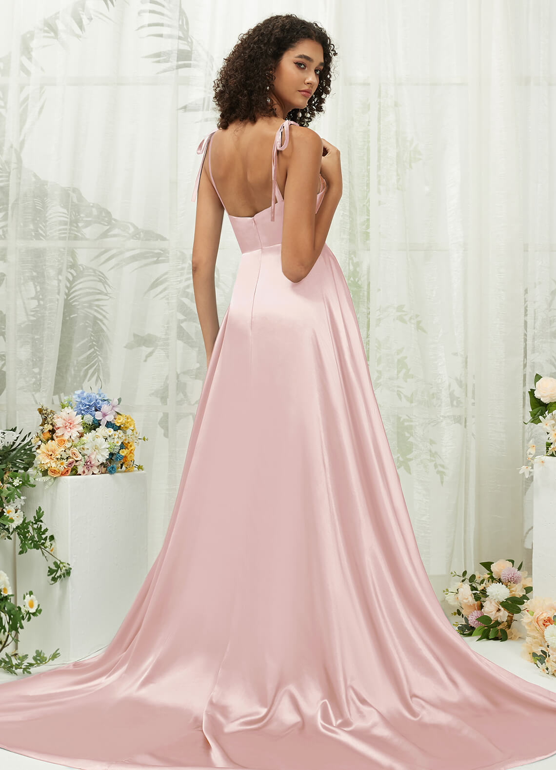 Elegant Blush Satin Sweetheart Neckline Formal Gown with Adjustable Straps and Hidden Pocket - Perfect for Prom, Wedding Guest & Evening Events