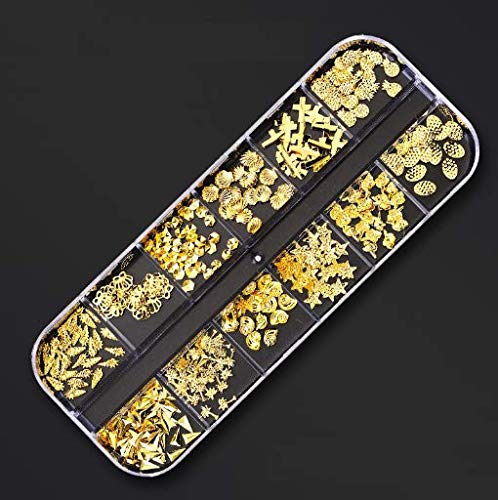 Premium Crystal Nail Art Rhinestones - 12 Mixed Patterns Gold Metal Studs for Acrylic 3D Nails DIY Decorations | Non Hotfix Flatback Gems for Professional Salon & Home Manicure