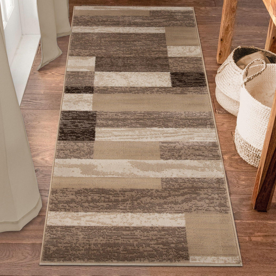 Stylish Rockwood Contemporary Geometric Patchwork Area Rug - Non-Slip Indoor Runner for Living Room, Bedroom & Office Decor