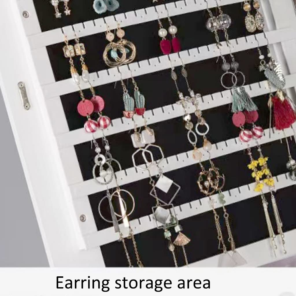 Wall Mounted Jewelry Armoire with Mirror & Lock - Jewelry Cabinet Organizer with Storage Box for Women & Girls - Blue Mirror Jewelry Case (90x65cm) - Perfect for Bedroom, Closet & Dressing Room Organization