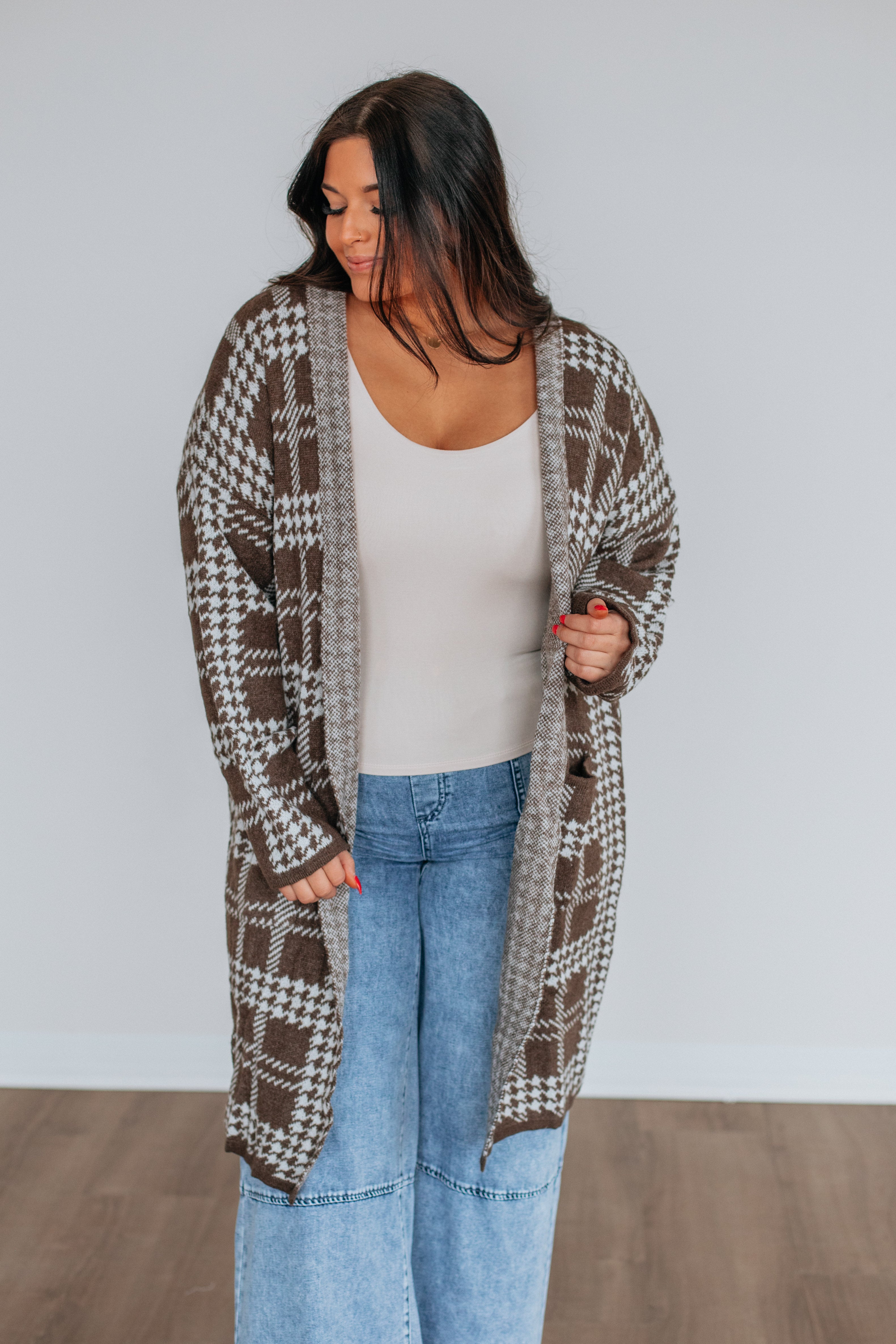 Jaylen Houndstooth Cardigan for Women - Classic Knit Sweater with Button Front - Perfect for Office, Fall Outfits & Casual Wear