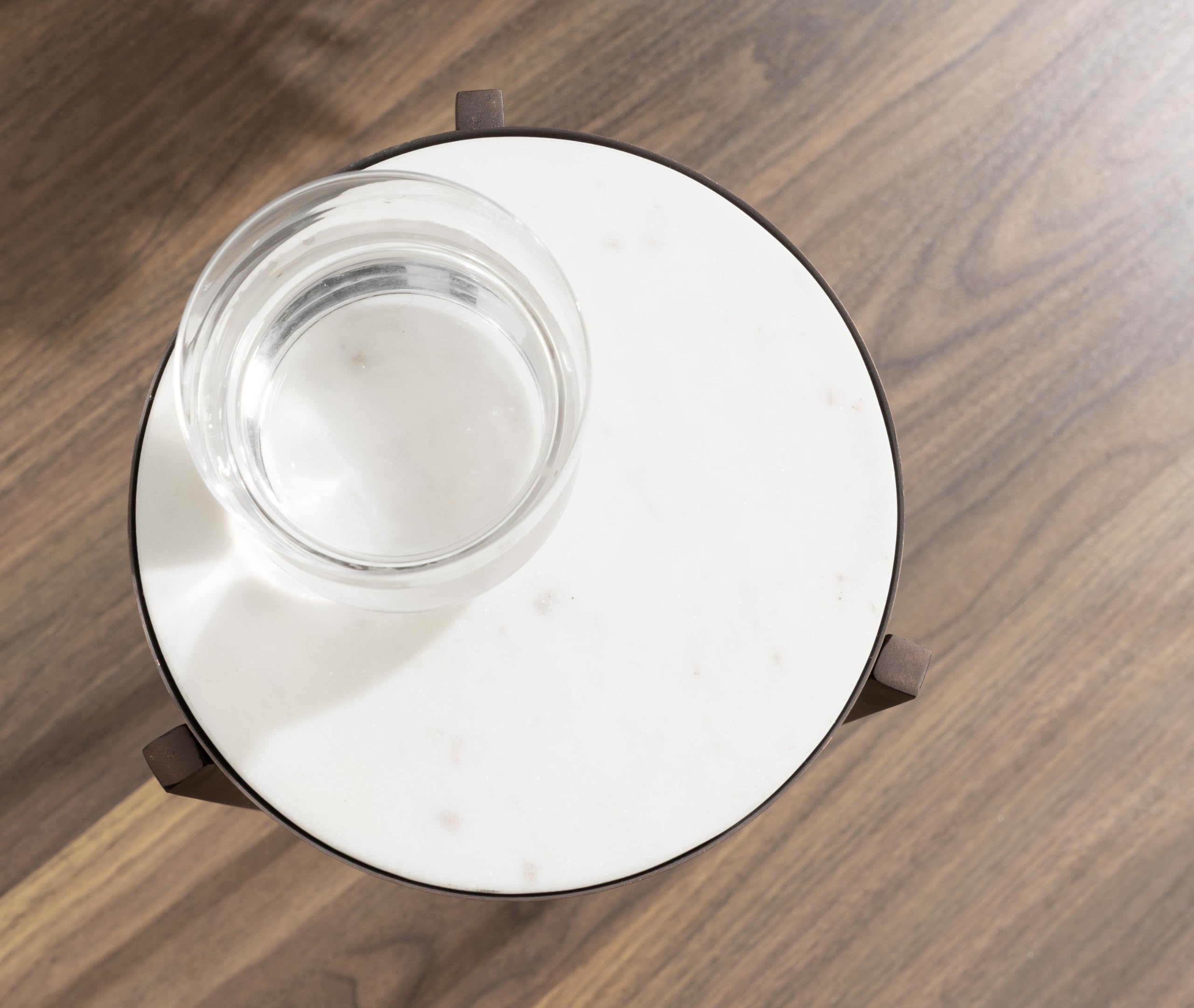 Kate and Laurel Aguilar Modern Round Side Table - 9 x 9 x 23 Inches, White & Bronze Finish with Genuine Marble Top - Perfect as Drink Table, Plant Stand or Nightstand for Small Spaces, Living Room, Bedroom & Balcony Decor