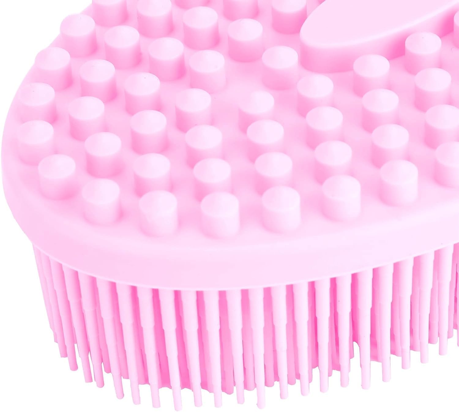 Voxmix Silicone Shower Cleaning Brush - Double Sided Hygienic Bath Scrubber for Adults & Babies - Portable Hair & Body Brush for Bathroom, Spa & Travel (Pink)
