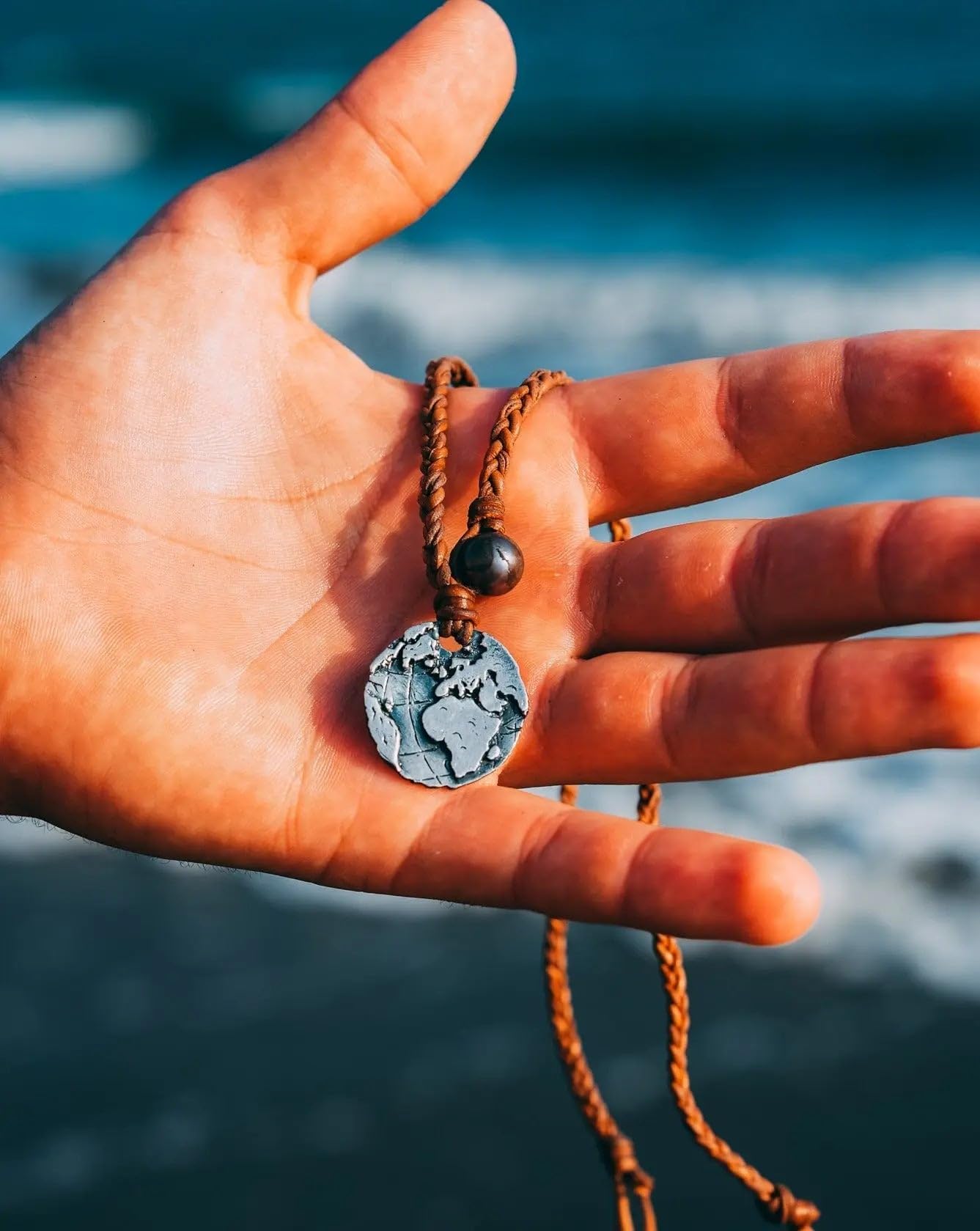 925 Sterling Silver Coin Necklace with Authentic Leather Cord - Adjustable Handmade Spanish Cross Design Pendant for Men & Women - Perfect Jewelry Gift for Holidays & Special Occasions (Globe Coin)