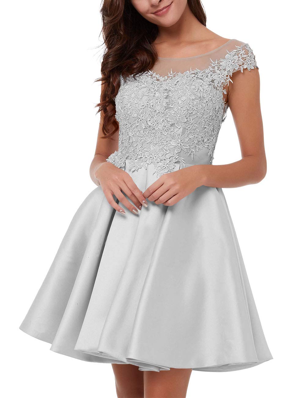 Elegant Lace Short Homecoming Dresses | A-Line Satin Prom & Cocktail Dresses with Cap Sleeves | Perfect for Formal Dances, Parties & Special Occasions