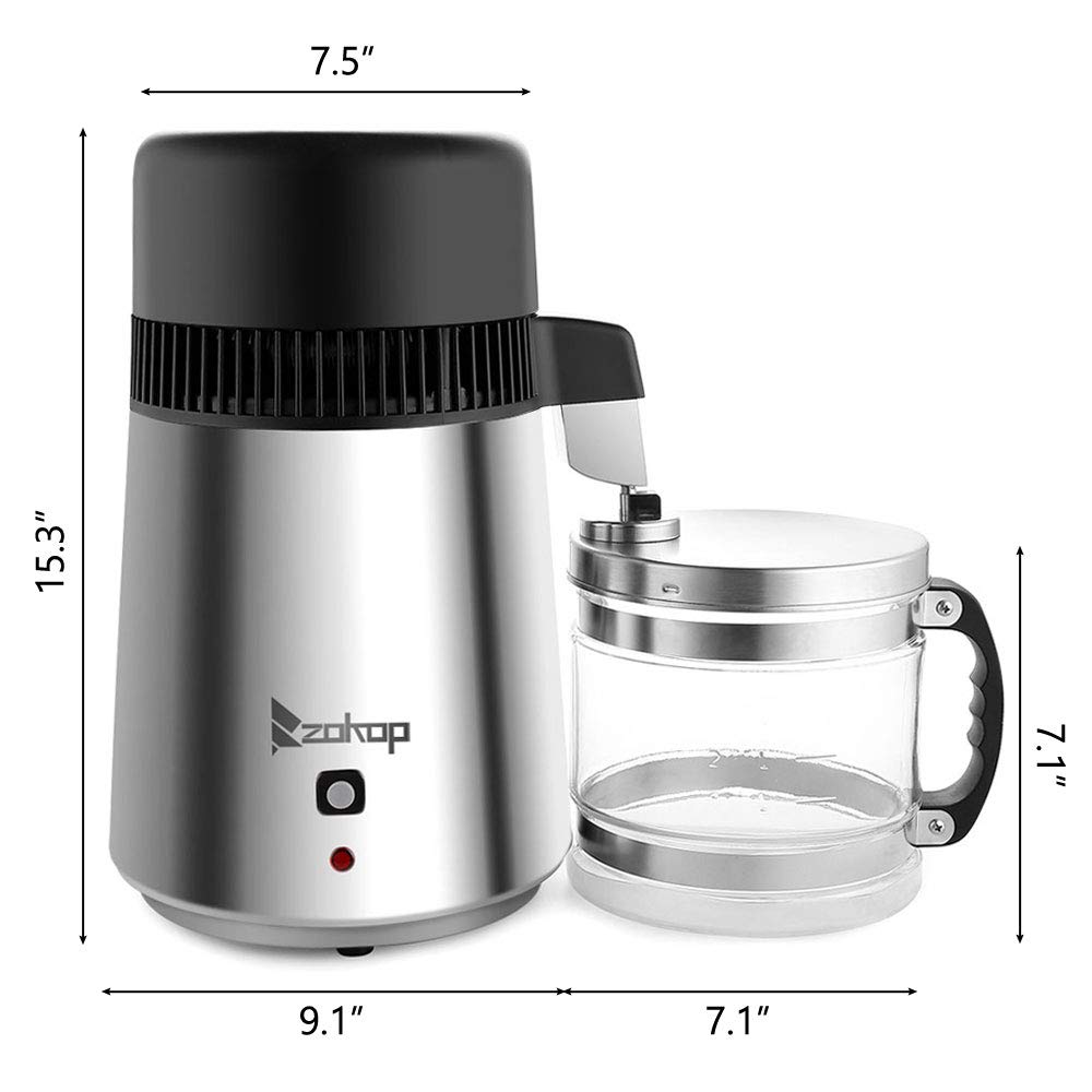 Stainless Steel Countertop Water Distiller Machine with Glass Container - 720W Pure Water Maker for Home Use | All Stainless Steel Interior | Perfect for Drinking, Cooking, Baby Formula & Essential Oil Distillation