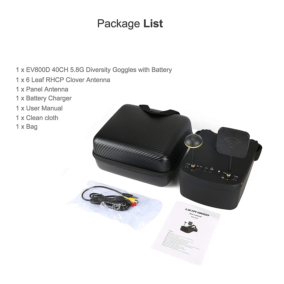 YueLi EV800D 5.8G 40CH FPV Goggles with DVR - 5 Inch 800x480 Diversity Video Headset, Built-in Battery for DJI Avata & FPV Drones - Perfect for Racing, Freestyle Flying & Aerial Photography