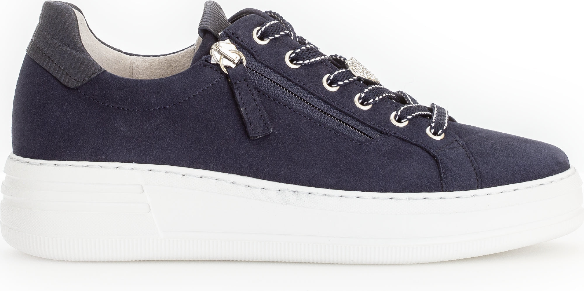 GABOR Women's Navy Suede Platform Sneakers with Heart Detail - Comfortable Casual Shoes for Walking, Work & Everyday Wear (Style 39646)