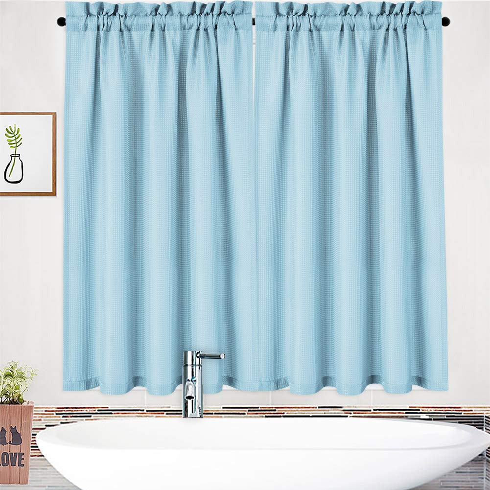 45 Inch Casual Weave Kitchen Curtains - Dusty Blue Cafe Curtains Set of 2, 30x45 Inch Half Window Curtains for Privacy & Style | Perfect for Farmhouse Kitchens, Breakfast Nooks & Cozy Dining Areas