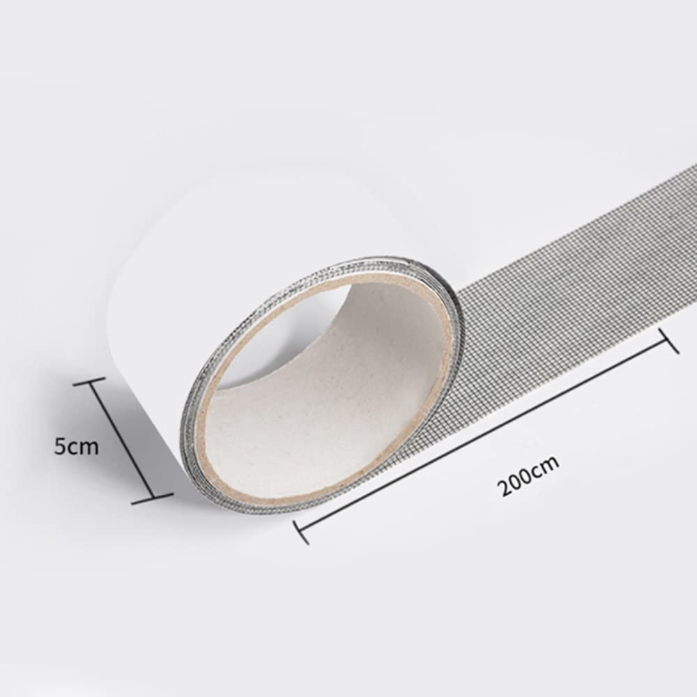 Window Screen Repair Tape - Self-Adhesive Waterproof Fiberglass Mesh Tape 2cm x 2m (Grey) - Fix Holes in Window & Door Screens, Patio Screens, and RV Screens - Durable & Weatherproof Solution