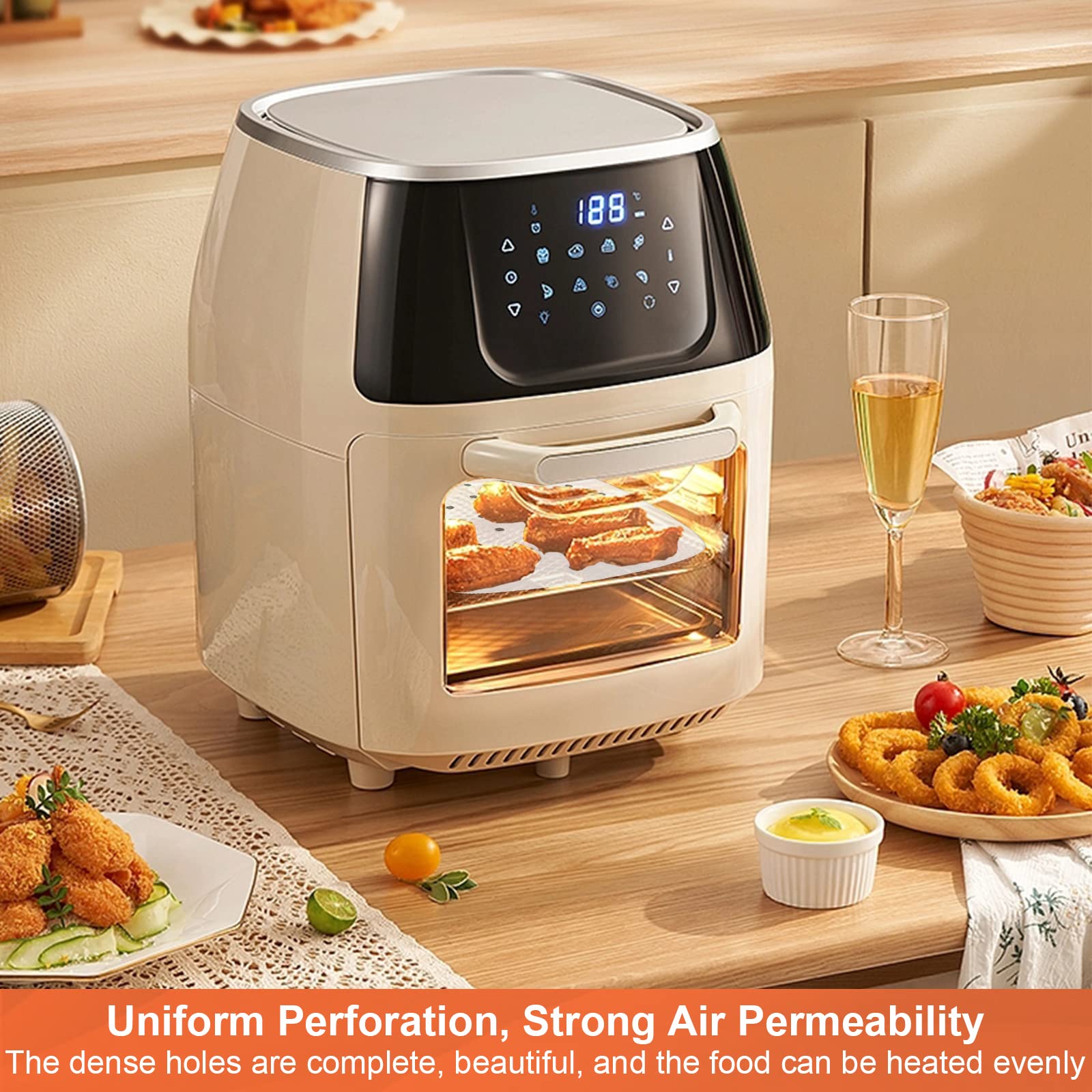 Numola 100-Pack 8 Inch Perforated Air Fryer Liners - Disposable Parchment Paper Sheets for Baking, Non-Stick Square Steamer Liners - Perfect for Air Fryers, Ovens, Microwaves & Steaming Baskets - Ideal for Healthy Cooking, Meal Prep & Quick Cleanup