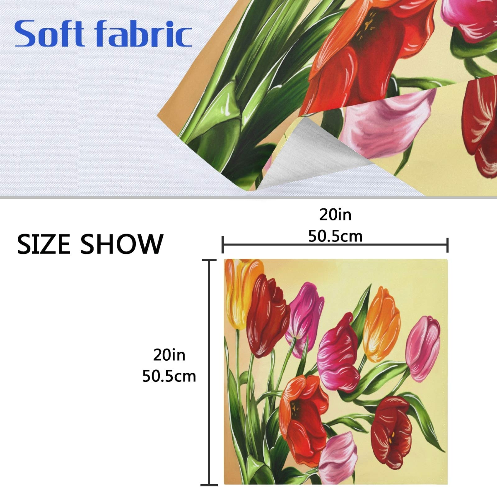 Spring Red Tulip Flower Cloth Napkins Set of 6 - 20x20 Inch Washable Polyester Dinner Napkins for Party, Wedding & Holiday Decorations - Elegant Table Linens for Easter, Mother's Day & Spring Celebrations