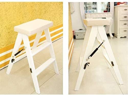 Solid Wood Folding Step Stool - 3-Step Portable Dual-Use Ladder Chair with Non-Slip Feet, White - Perfect for Kitchen, Bathroom, Closet Organization & Home Decor