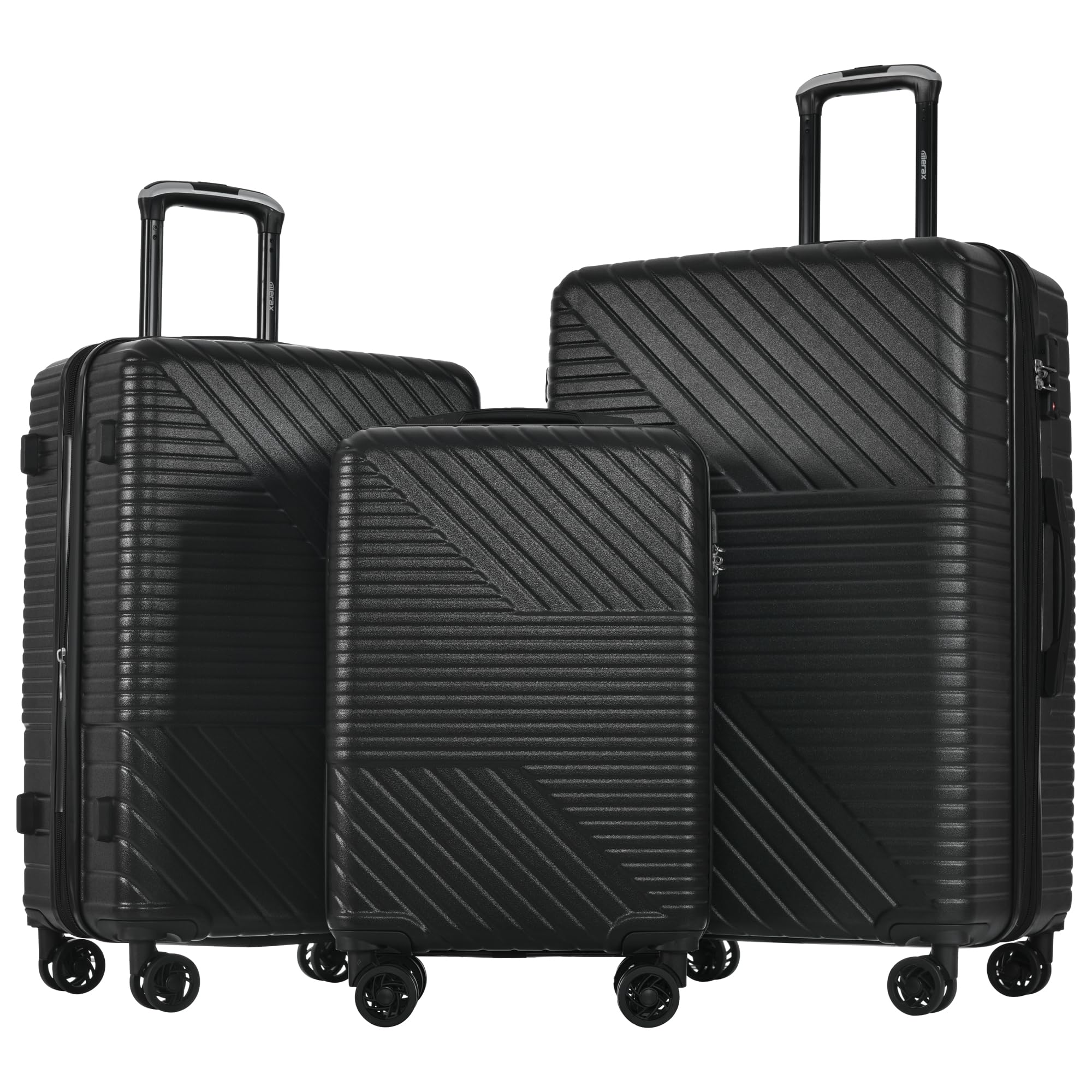 Merax 3-Piece Hardside Luggage Set with 8 Spinner Wheels & TSA Lock - Lightweight Suitcases (20/24/28 Inch) in Black - Perfect for Air Travel, Business Trips & Family Vacations