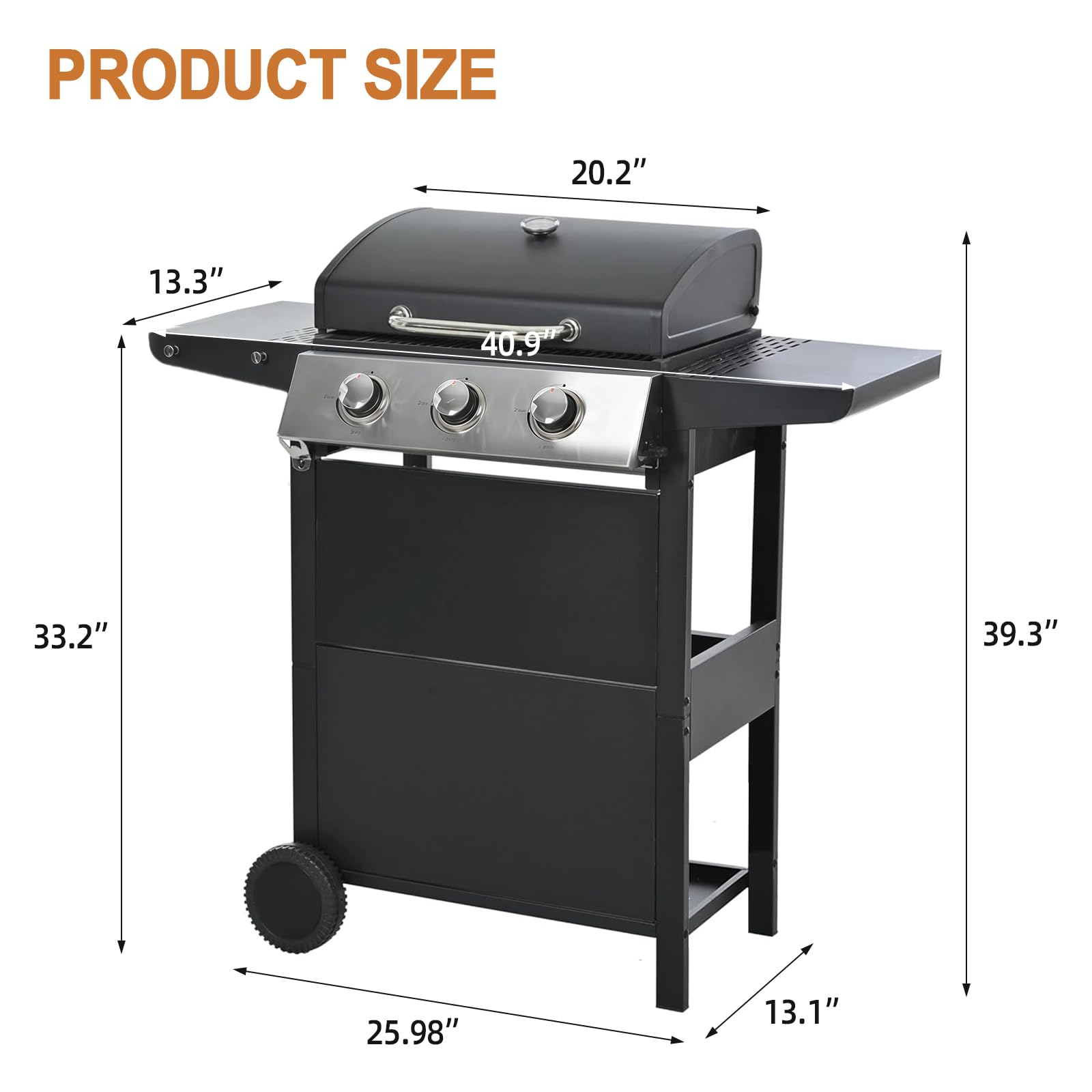 **25,650 BTU Propane Gas Grill - 3 Stainless Steel Burners with Built-in Thermometer - All-Weather Outdoor BBQ Grill for Backyard, Patio & Camping - Black**