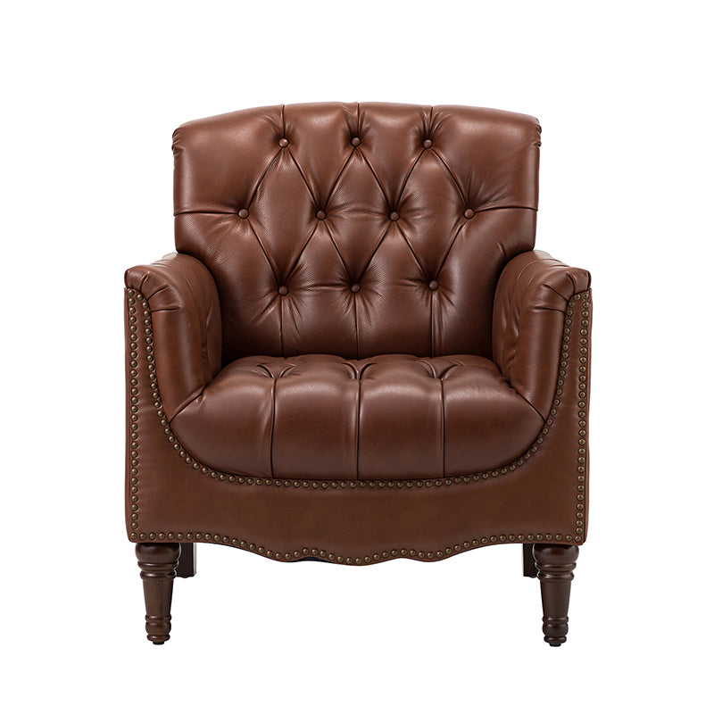 Premium Genuine Leather Armchair - Handcrafted Modern Lounge Chair for Living Room, Office & Study - Brown Leather Recliner with Solid Wood Frame - Perfect for Home Decor & Relaxation