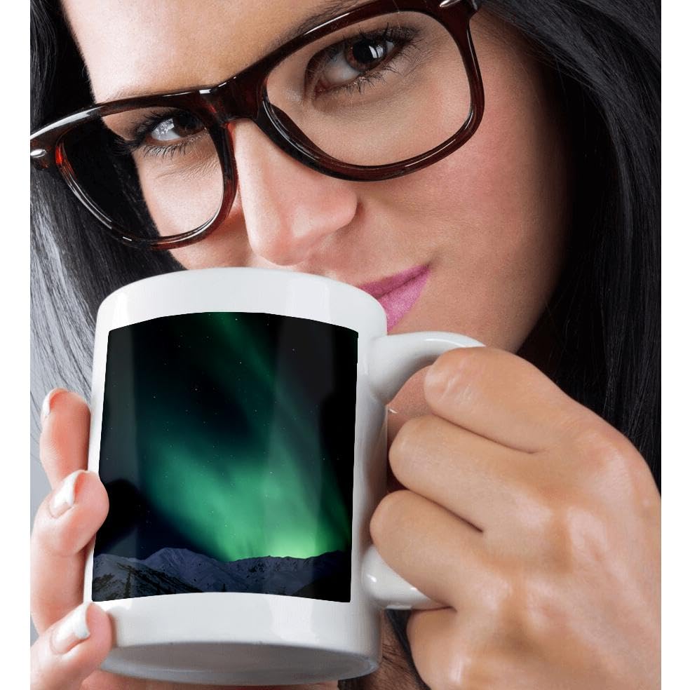 3D Rose Aurora Borealis Northern Lights Alaska USA Ceramic Mug - 15 oz White Coffee Cup for Home, Office & Gifts | Hugh Rose US02 HRO0786