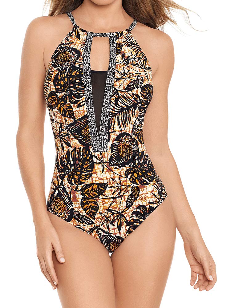 Women's One Piece Swimsuit - Dijon Ghost Soft Cup High Neck Adjustable Bathing Suit for Beach, Pool & Vacation | Tummy Control Swimwear for Women