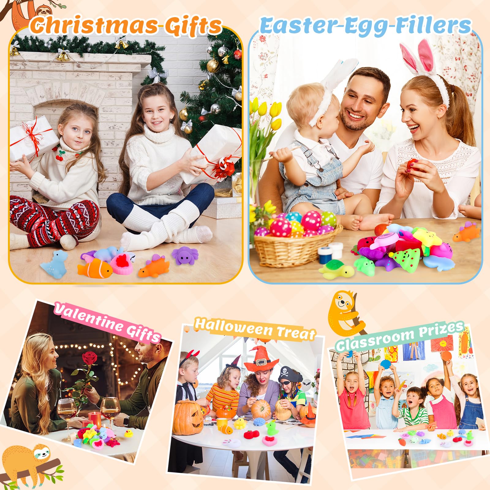 40 Pack Mochi Squishy Toys for Kids - Stress Relief Fidget Toys for Classroom & Easter Gifts
