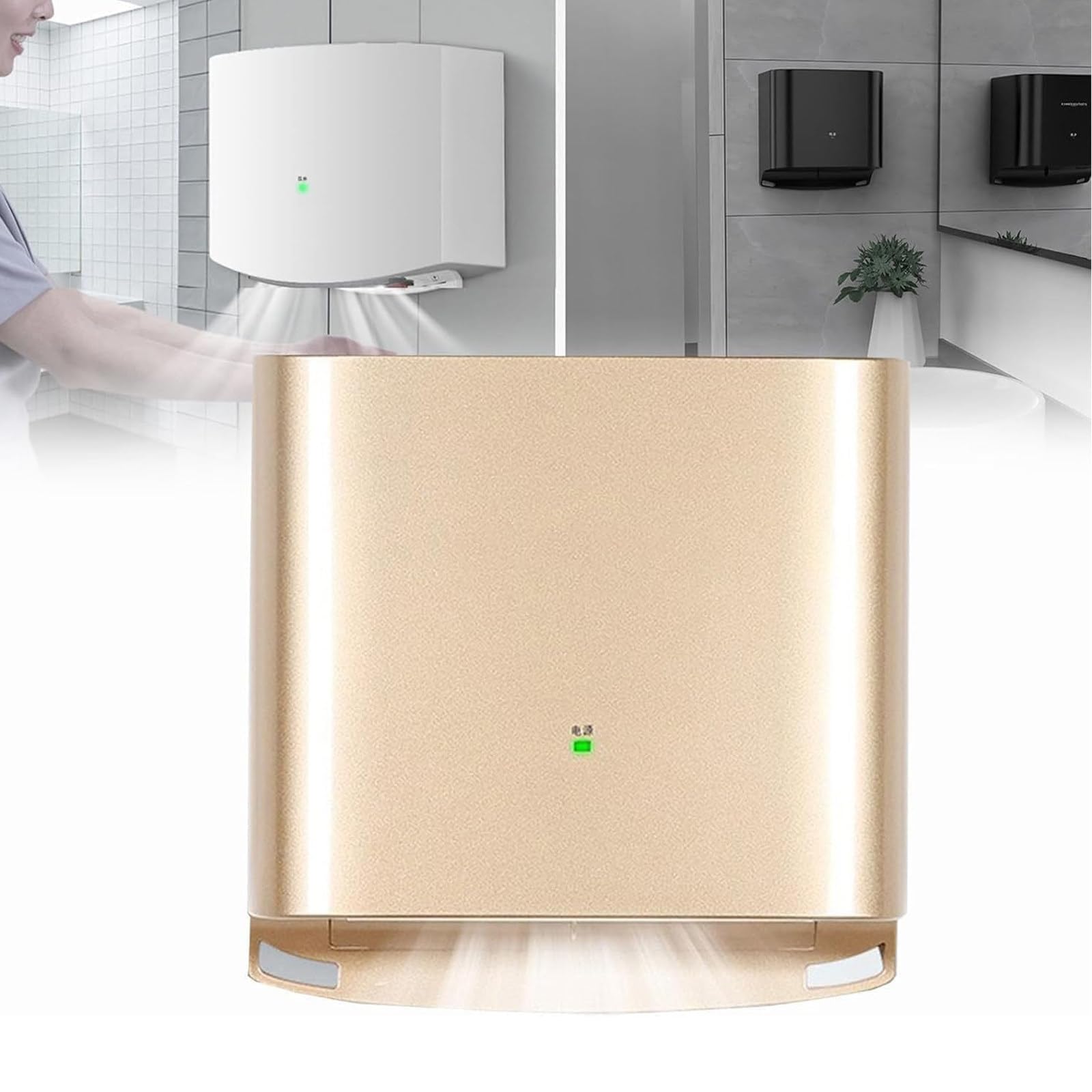 Automatic Commercial Hand Dryer - ABS Wall Mount Air Dryer with Filtration System for Toilets, Washrooms & WC - Gold Finish - Ideal for Hotels, Restaurants, and Public Restrooms