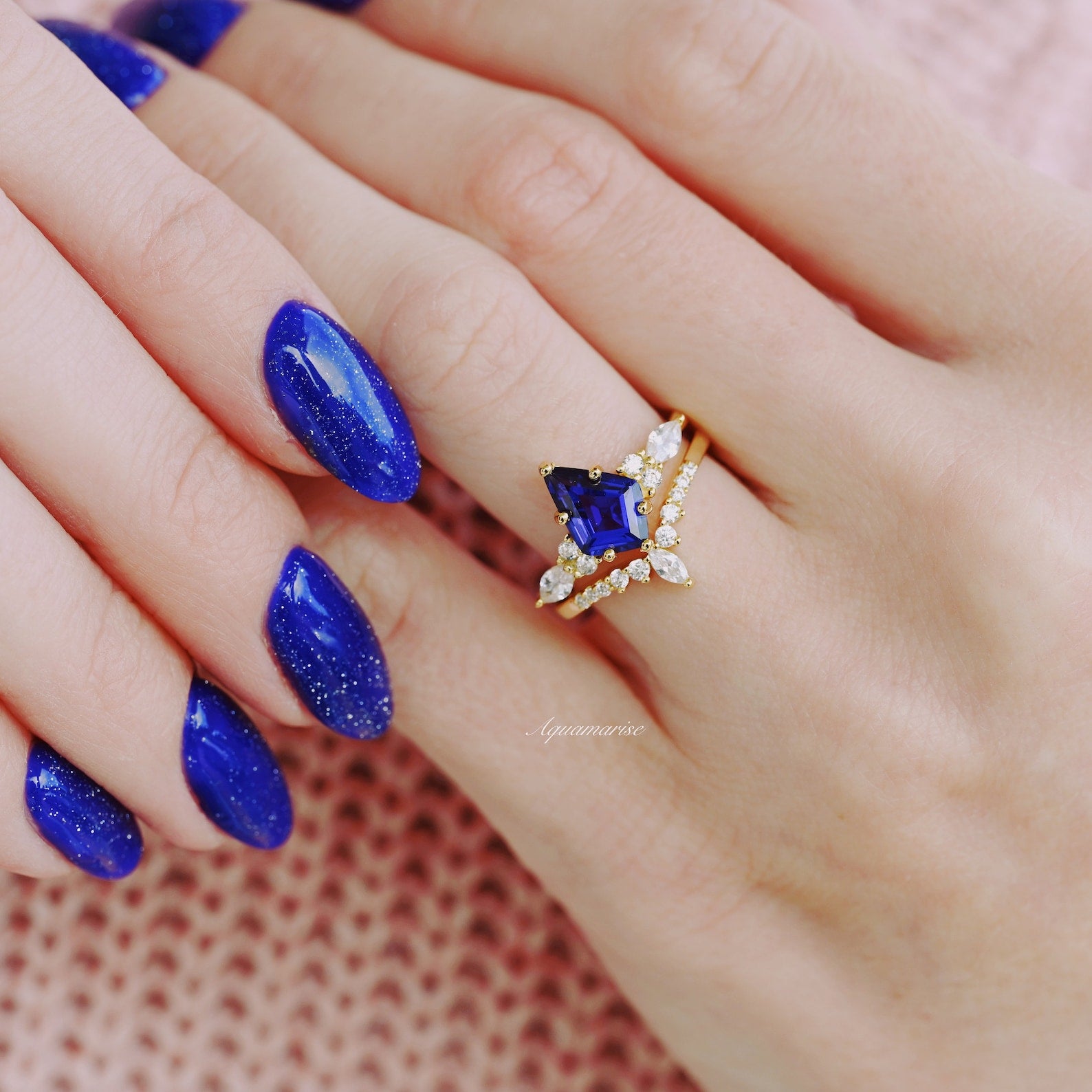 Skye Kite™ Blue Sapphire Ring Set - 14K Solid Yellow Gold Engagement & Wedding Ring for Women, Perfect Gift for Anniversary, Birthday & Special Occasions