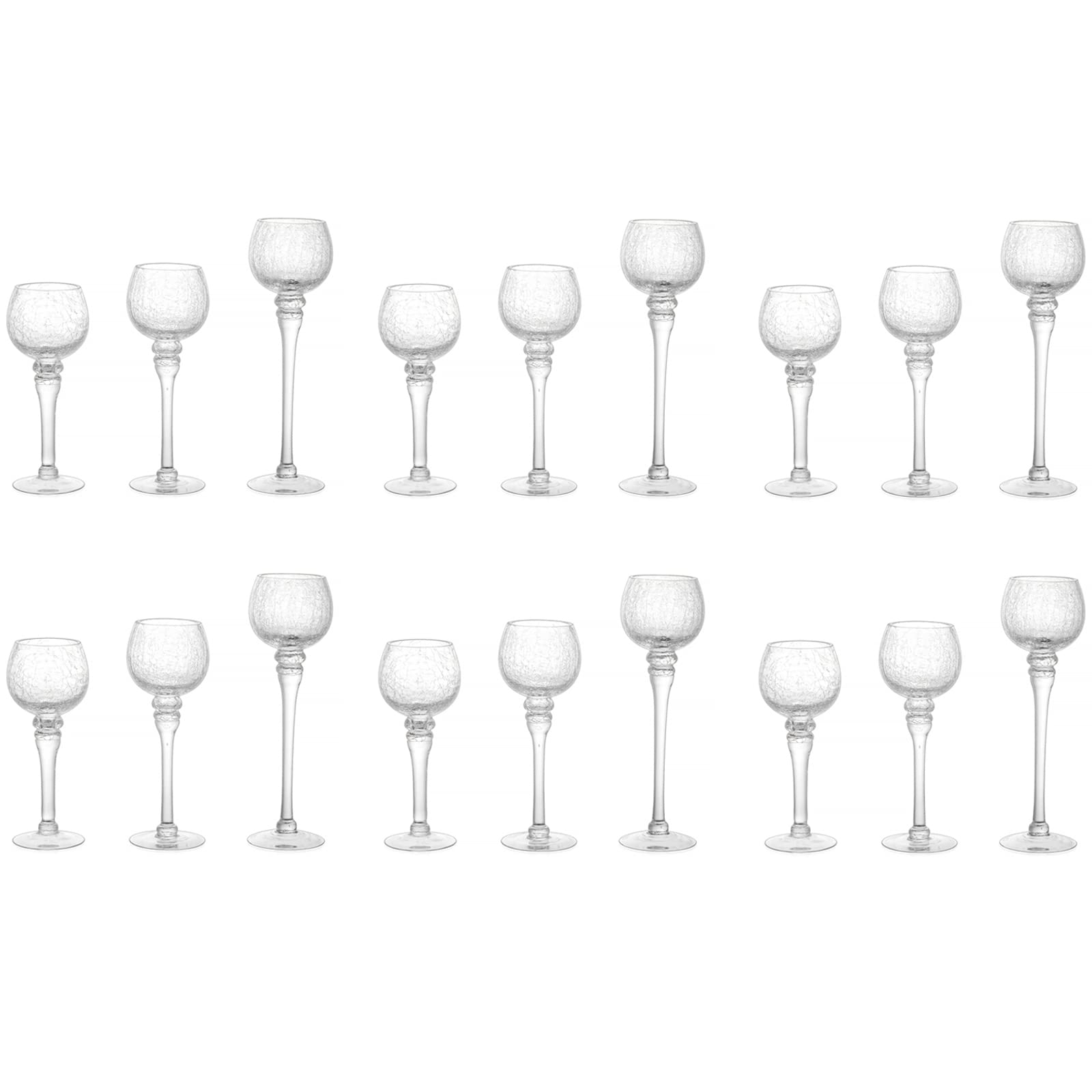 18-Pack Tall Clear Crackle Glass Tealight Candle Holders - Long Stem Mercury Glass Table Centerpiece Decor for Weddings, Parties & Home Décor