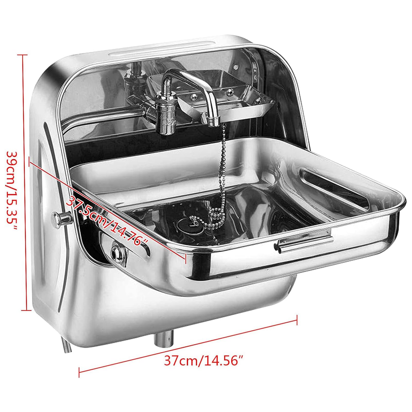 Stainless Steel Wall Mount Folding Sink with Cold Water Faucet - Compact Hand Wash Basin for RV, Caravan, Bar & Outdoor Kitchen (37x39x37.5cm) - Perfect for Camping, Tiny Homes & Off-Grid Living