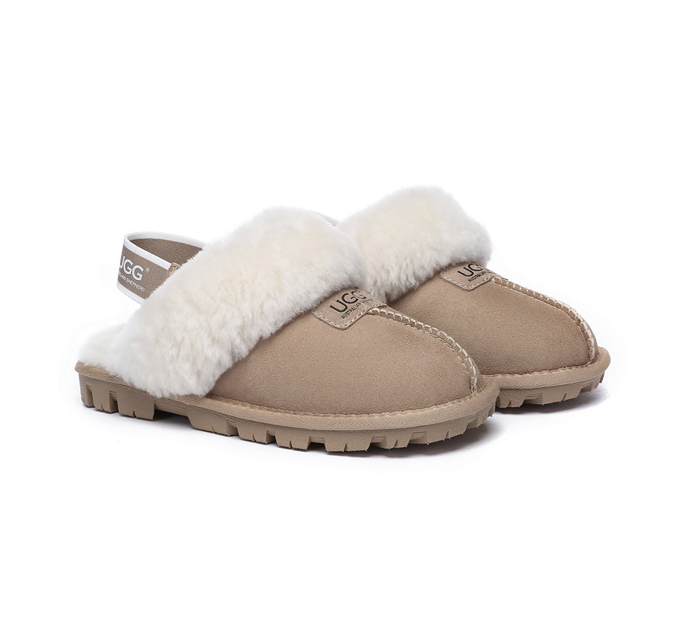 Australian Shepherd® 2-Way Style UGG Slippers - Genuine Sheepskin & Wool Indoor/Outdoor House Shoes with Removable Strap | Cozy Slingback Design for Women | Perfect for Lounging, Winter Comfort & Gift Giving