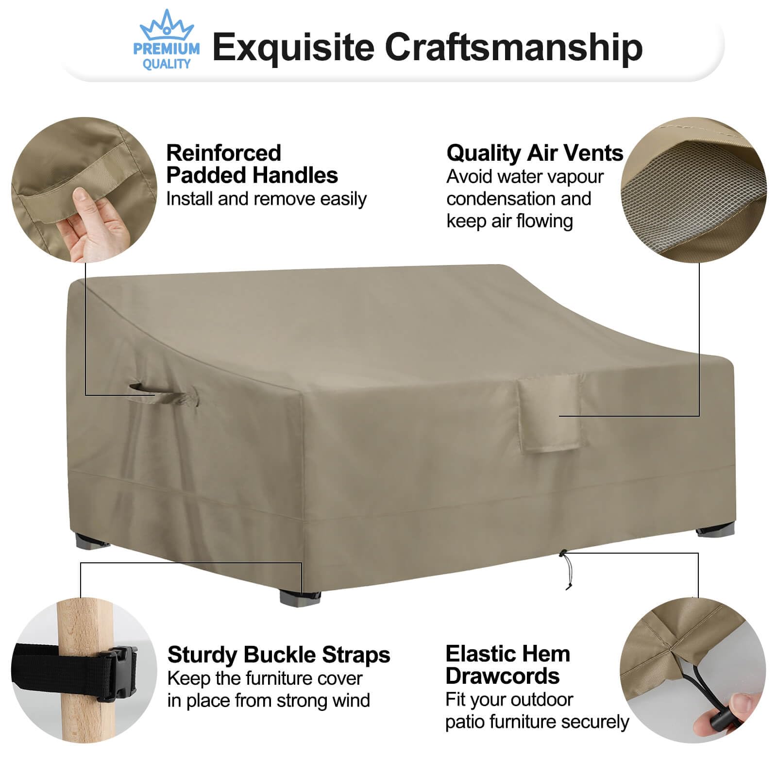 Outdoor Waterproof 4-Seater Patio Couch Cover - Heavy Duty UV Resistant Sofa Furniture Protector for Outdoor Use, Weatherproof Glider Cover 104