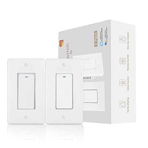 MOES WiFi Smart Light Switch - 2 Pack, White, Single Pole/Multi-Control, Neutral Wire Required, 2.4GHz Wi-Fi, Works with Alexa & Google Home via Smart Life/Tuya App, No Hub Needed - Perfect for Home Automation & Smart Lighting Control