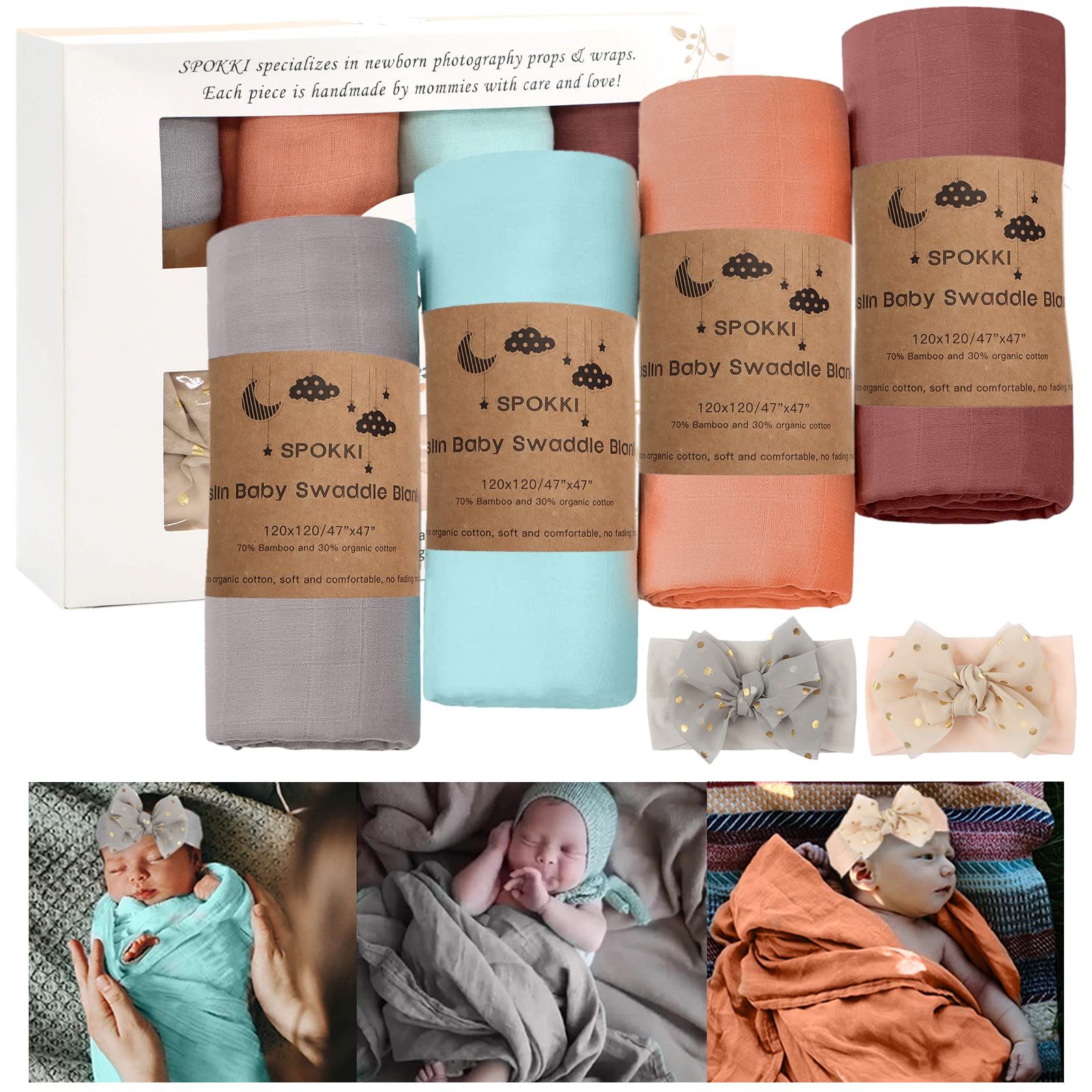 6 Pack Baby Muslin Swaddle Blankets Set - 47